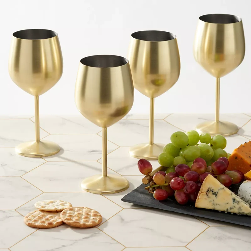 Geschenkkarton mit 4 Weingläsern, 540 ml - bruchsicheres Gläserset aus mattiertem Edelstahl Schwarz oder Gold
