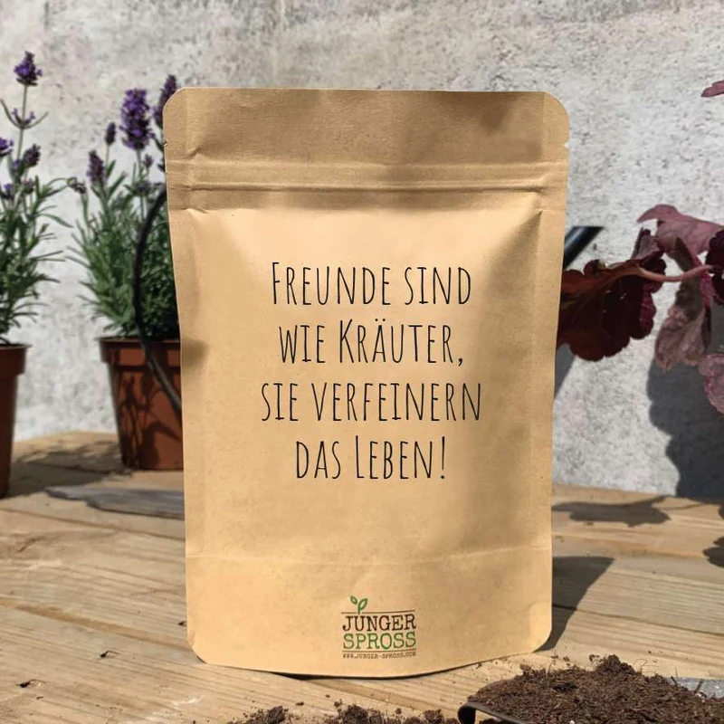 Botschaftsbeutel "Freunde sind wie Kräuter" mit Oregano zum Selberzüchten