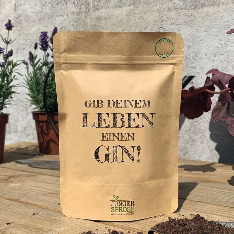 Botschaftsbeutel "Gib Deinem Leben einen Gin" mit Basilikum zum Selberzüchten
