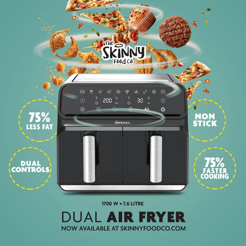 Skinny Food Co Black Dual Zone Air Fryer 8 liter (Gratis Digital Air Fryer Opskriftsbog) - Ninja Alternative
