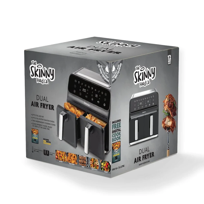 Skinny Food Co Black Dual Zone Air Fryer 8 liter (Gratis Digital Air Fryer Opskriftsbog) - Ninja Alternative