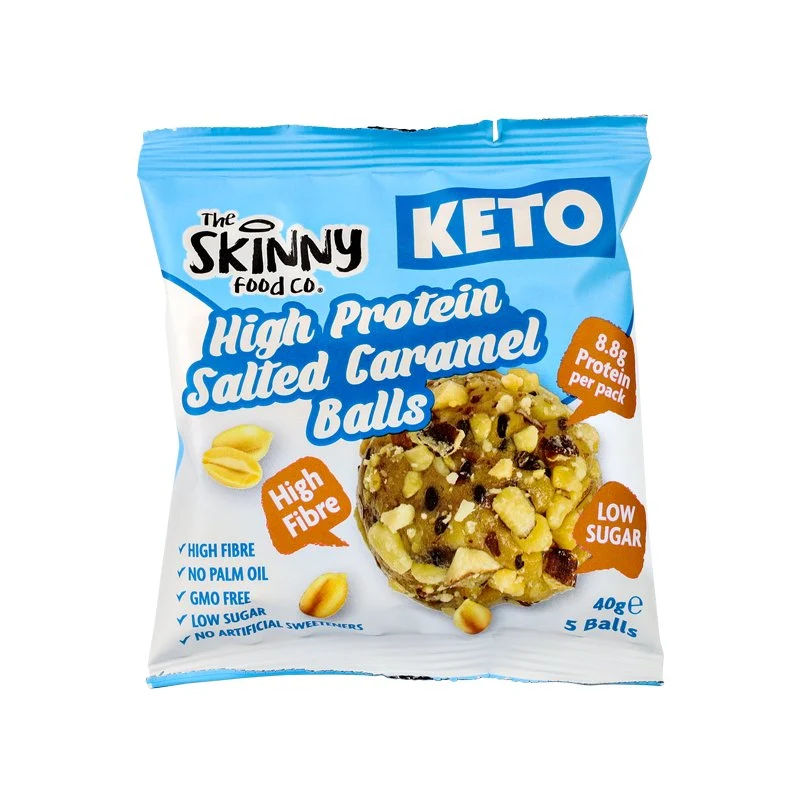 Skinny KETO-bolde med højt proteinindhold (8.8 g protein pr. portion) - Saltet karamel