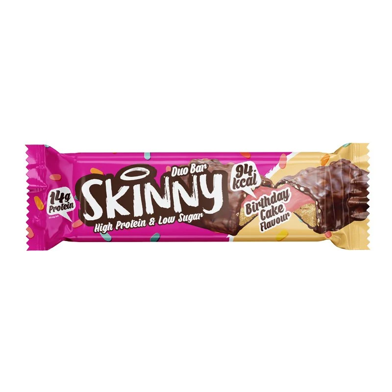 Fødselsdagskagesmag Skinny Duo Bar med højt proteinindhold og lavt sukkerindhold - 60 g