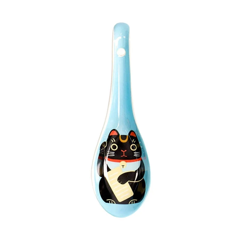 Kawaii Suppenlöffel Maneki Neko Schwarz 13.8cm