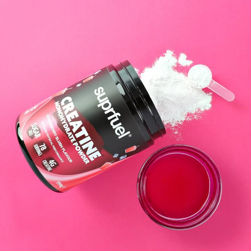 (Udsalg, Bedst før, 26. maj) Suprfuel Kreatin Monohydreringspulver 390 g - Jordbær Slush (78 portioner)