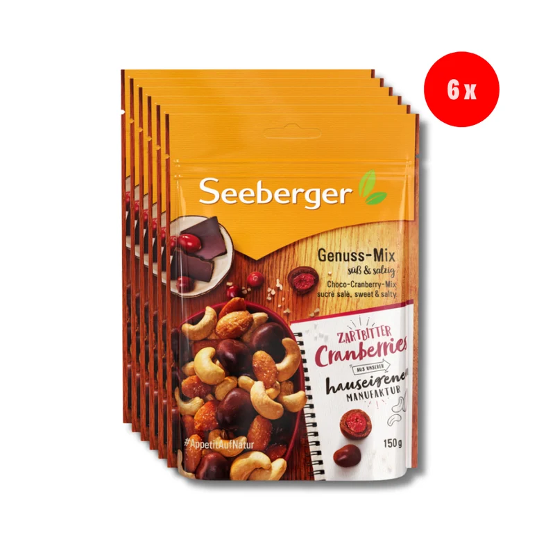 Seeberger Genuss-Mix Multipack – 6 × 150 g mit Zartbitter-Cranberries