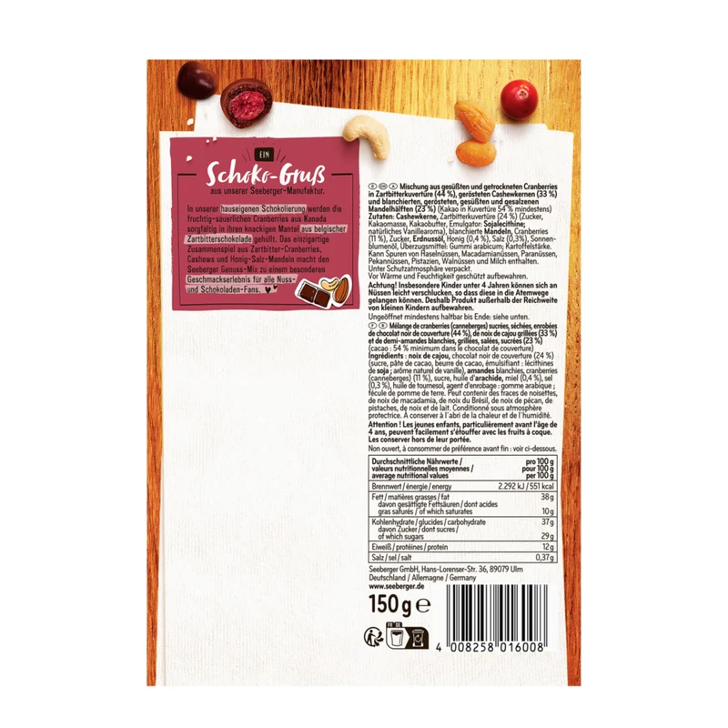 Seeberger Genuss-Mix Multipack – 6 × 150 g mit Zartbitter-Cranberries