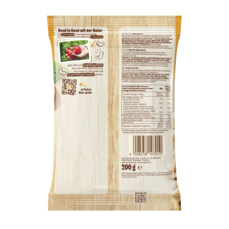 Seeberger Cashewkerne Multipack – 5 × 200 g, reich an ungesättigten Fettsäuren, Magnesiumquelle