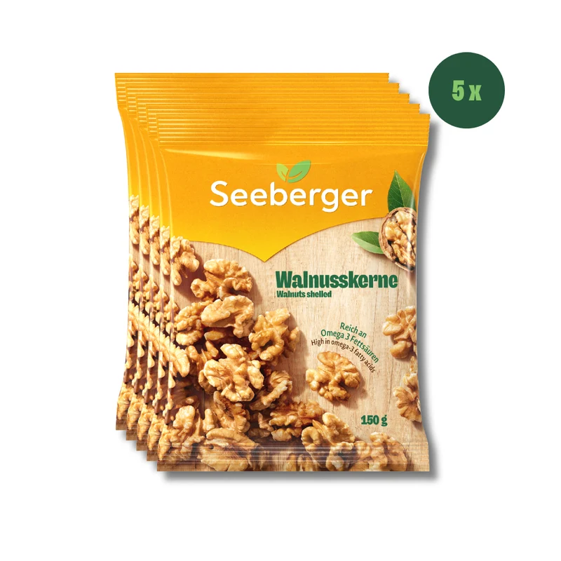 Seeberger Walnusskerne Multipack – 5 × 150 g, naturbelassen, reich an Omega-3-Fettsäuren