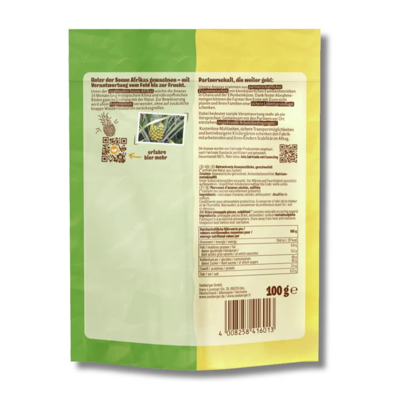 Seeberger getrocknete Ananas ungezuckert Multipack – 6 × 100 g natürlich süßer Fruchtgenuss, Fairtrade aus Ghana