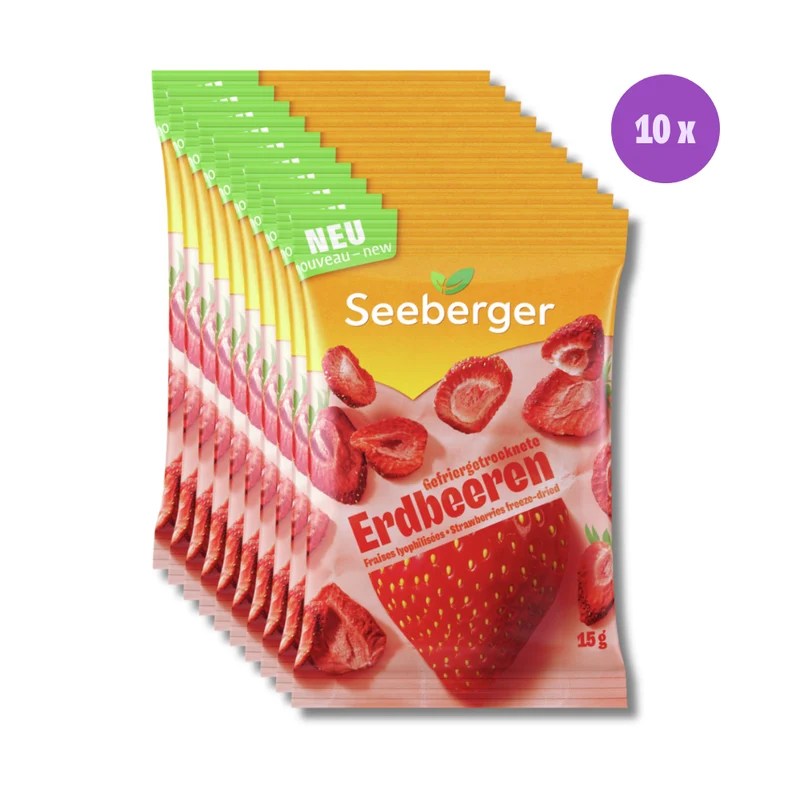 Seeberger gefriergetrocknete Erdbeeren Multipack – 10 × 15 g, 100 % Frucht, null Zusätze und voller Geschmack