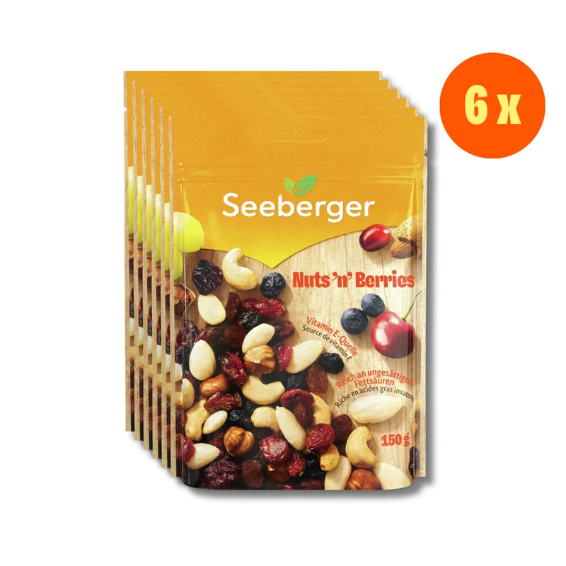 Seeberger Nuts ‘n’ Berries Multipack – 6 × 150 g, Snack mit Nüssen & Beeren