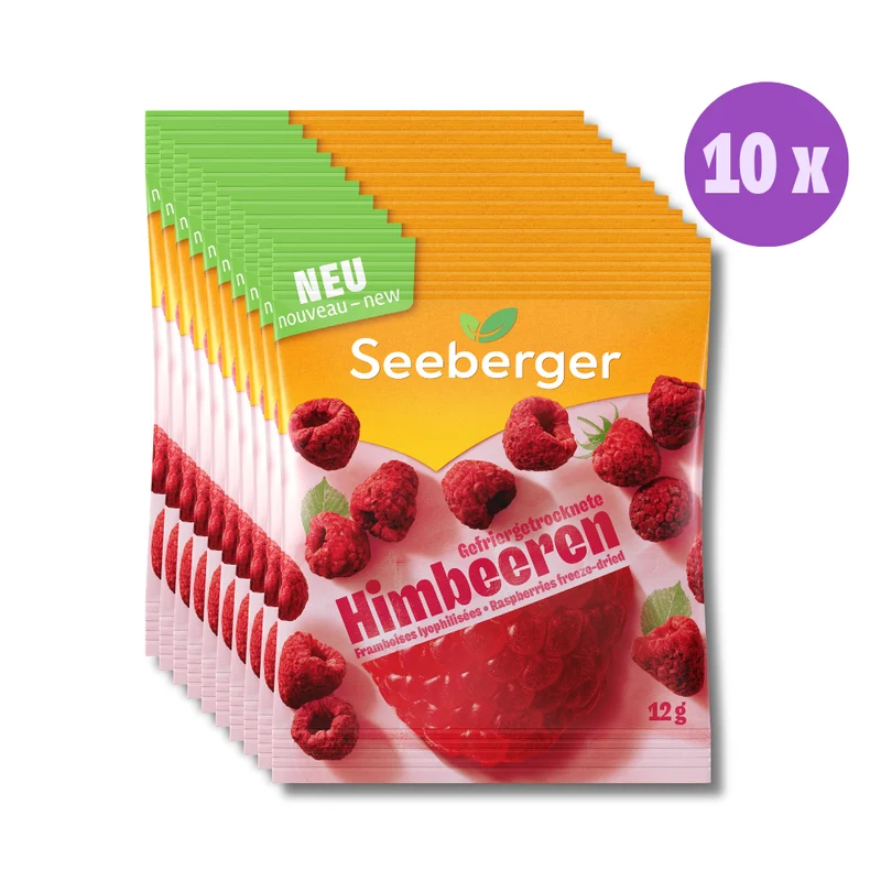 Seeberger gefriergetrocknete Himbeeren Multipack – 10 × 12 g, ohne Zuckerzusatz, intensiver Fruchtsnack