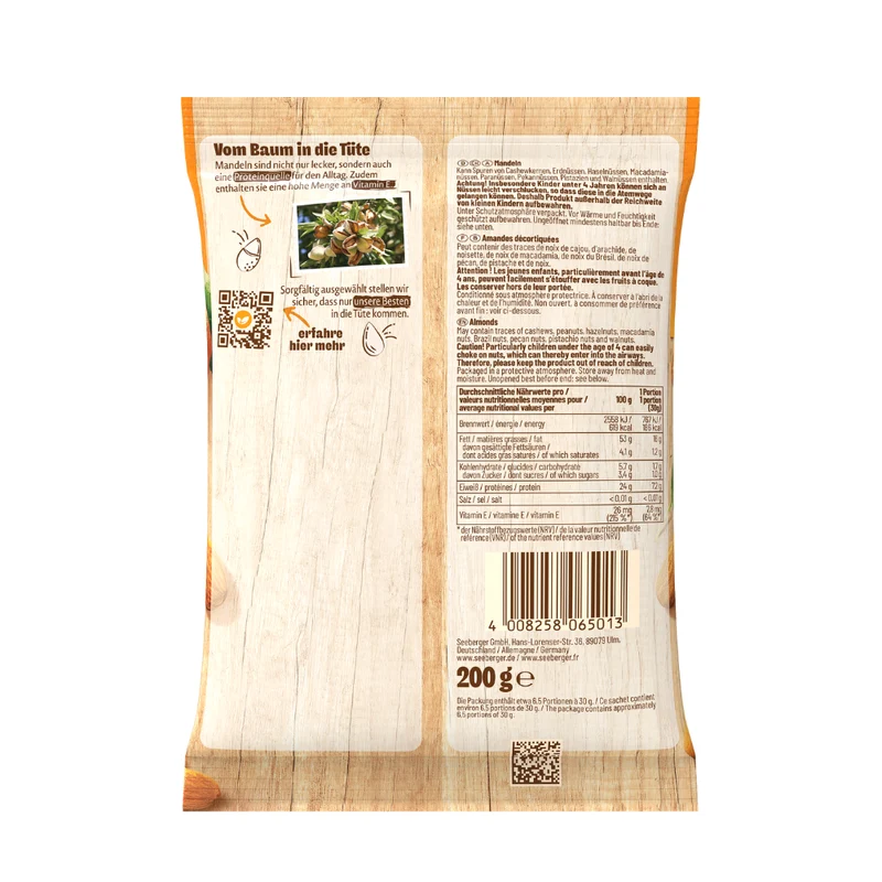 Seeberger Mandeln Multipack - 5 x 200 g, naturbelassen, Proteinquelle