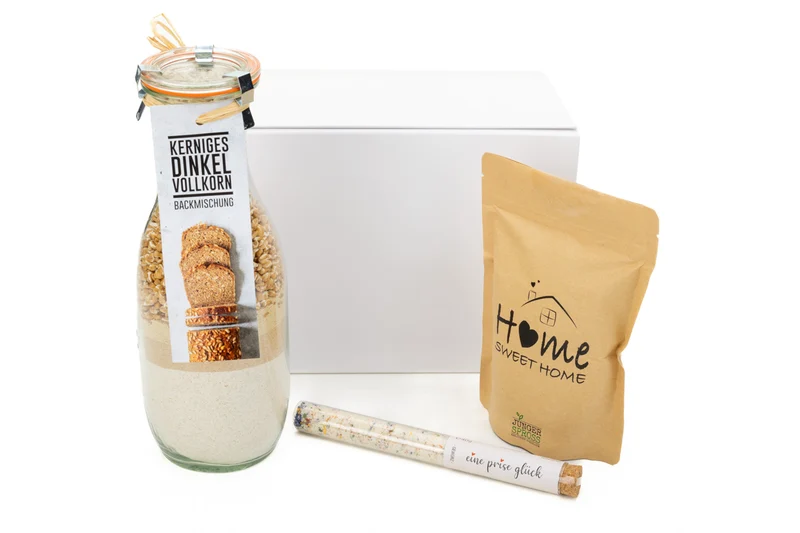 Einzug Geschenk Box mit Brotbackmischung, Basilikum & Salz