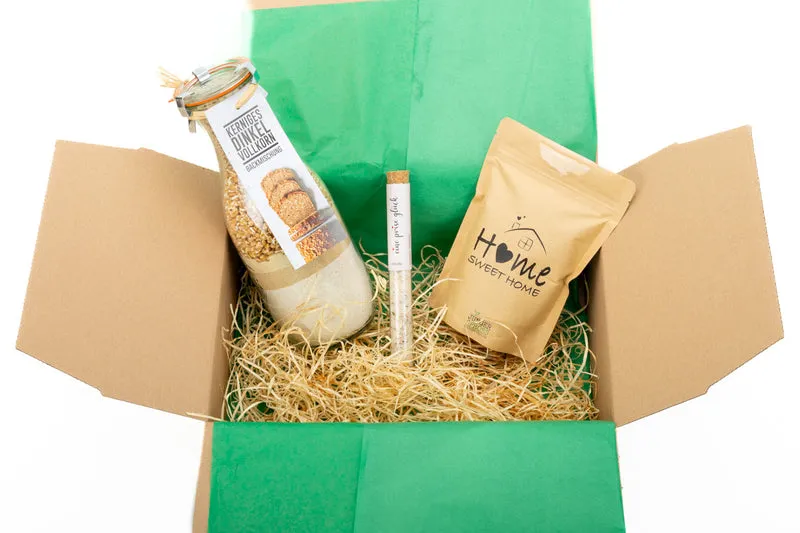 Einzug Geschenk Box mit Brotbackmischung, Basilikum & Salz