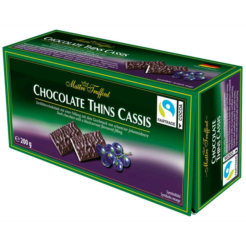Maitre Truffout Chocolate Thins Cassis - Zartbitter Täfelchen schwarze