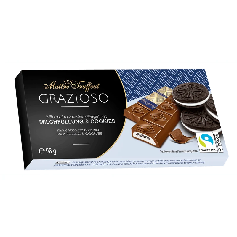 Maitre Truffout Grazioso Milchschokolade mit Milchcreme und Kakaokeksstücken 98g