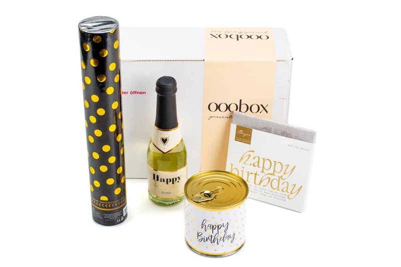 Geburtstagsgeschenkbox „Hipp Hipp Hurra“ – Mit Kuchen, Secco & Konfetti feiern