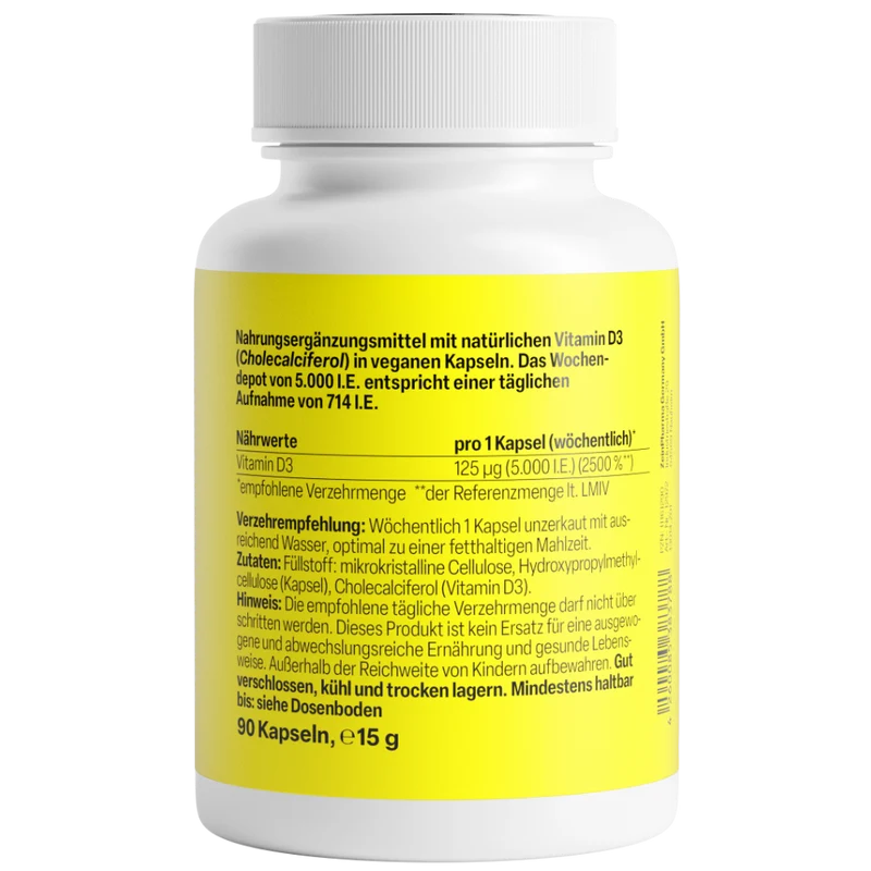 Vitamin D3 5000 I.E. Wochendepot (90 Kapseln)