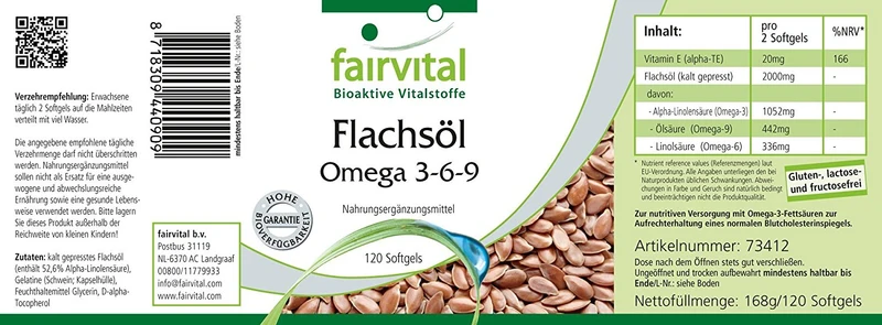 Flachsöl Leinöl Omega-3-6-9 (120 Kapseln)