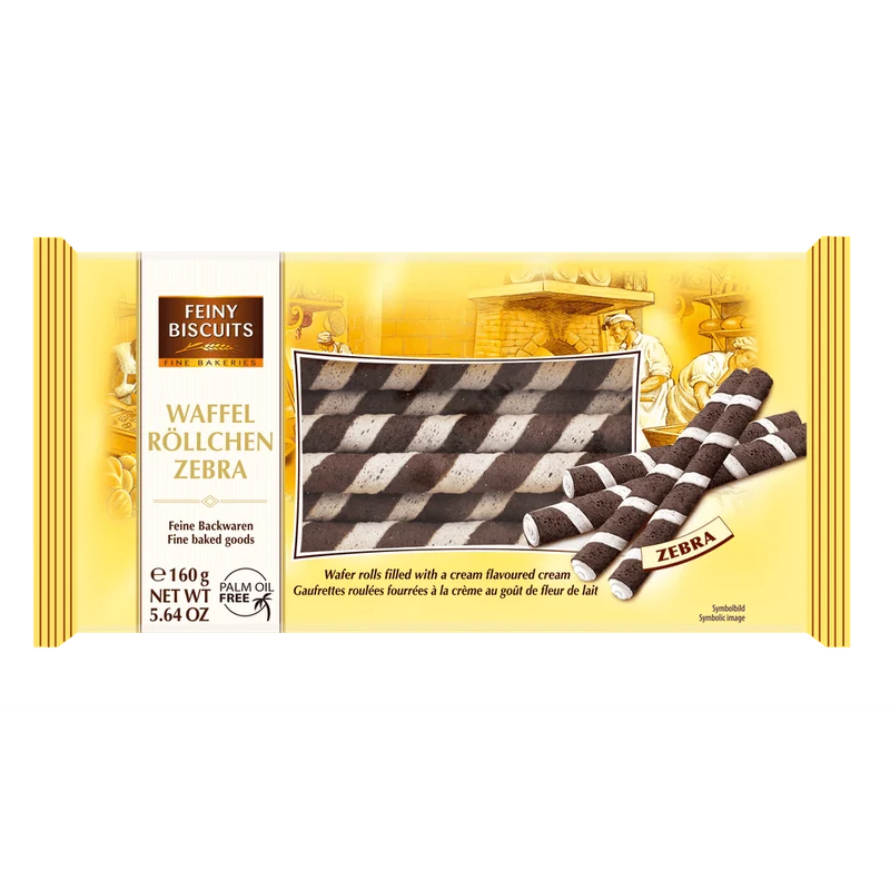 Feiny Biscuits Waffelröllchen Zebra 160g kakaofreie Schoko-Alternative