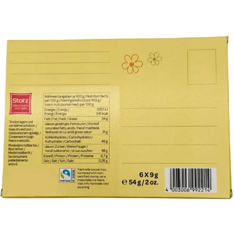 Storz Grußkarte Ostern Herz Vollmilch Schokolade 6x 9g, 54 g