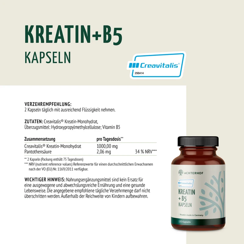 Creavitalis® Kreatin+B5 Kapseln (150 Kapseln)