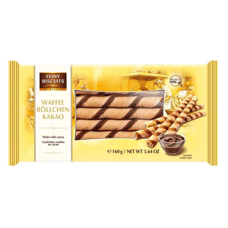 Feiny Biscuits Waffelröllchen Kakao 160g kakaofreie Schoko-Alternative