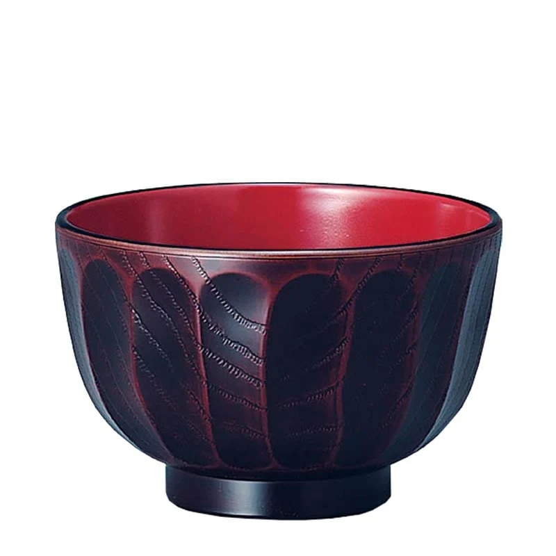 Japanische traditionelle Schale Melamin Schwarz & Rot Kiku Wari 10,7 cm