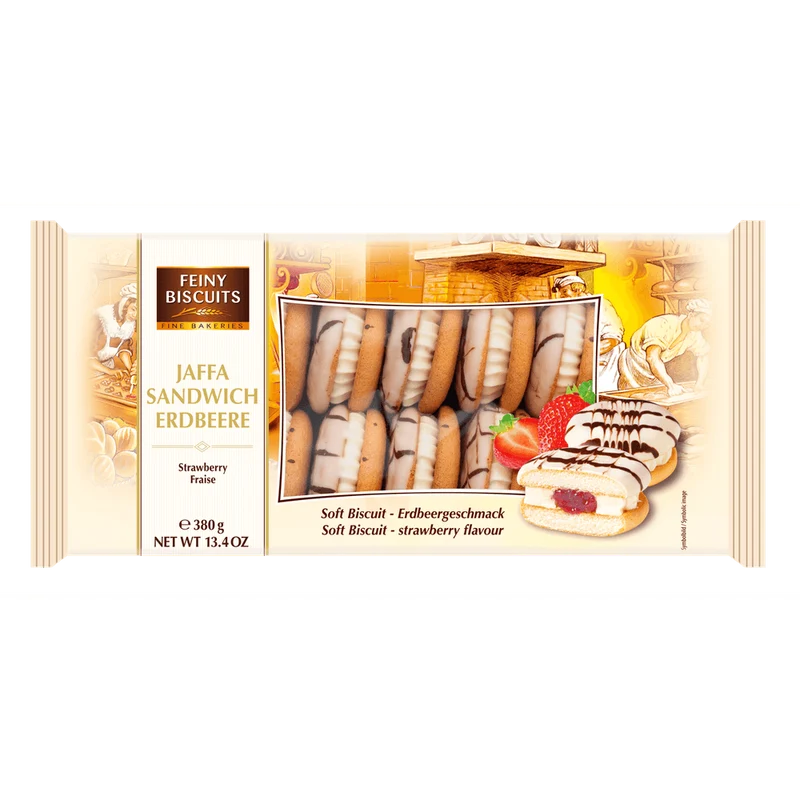 Feiny Biscuits Jaffa Sandwich Sahne-Erdbeere 380g kakaofreie Schoko-Alternative