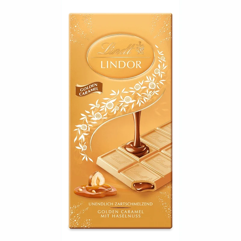 Lindt Tafel LINDOR Golden Caramel Schokolade Weiss Haselnuss 100g