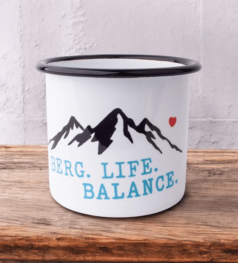 Emaille-Haferl "Berg. Life. Balance."