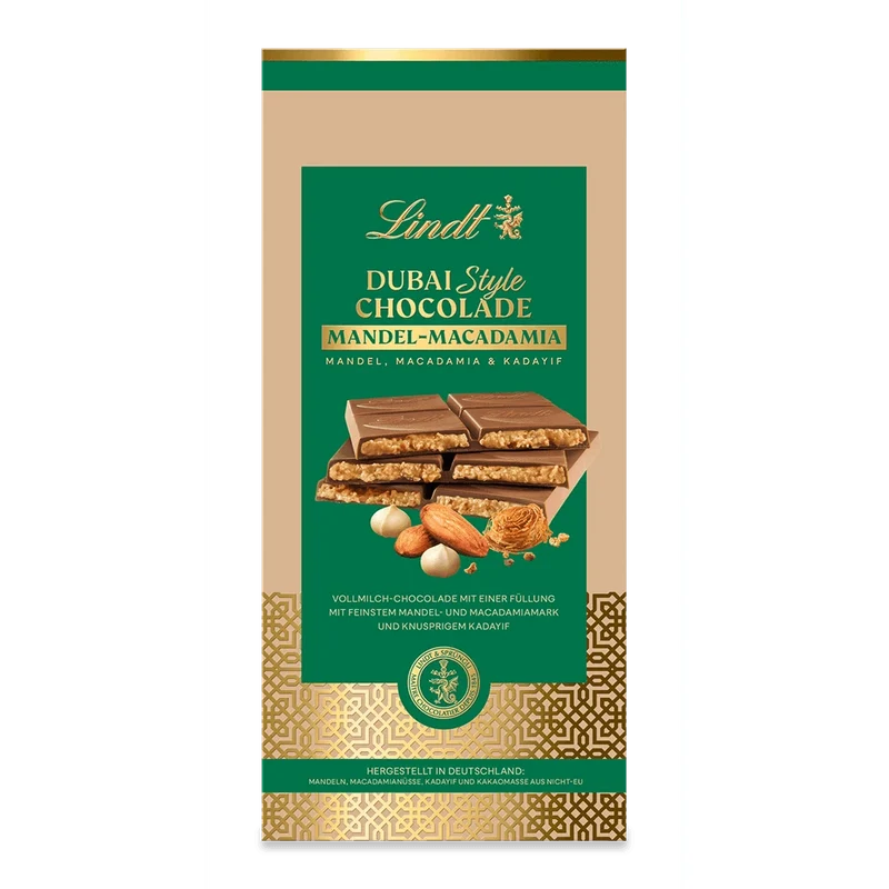 Lindt Dubai Style Vollmilch Schokolade Mandel Macadamia 150g Tafel