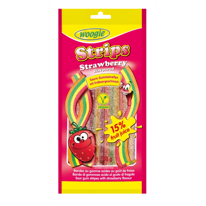 Woogie Sour Strawberry Strips 2x 80g