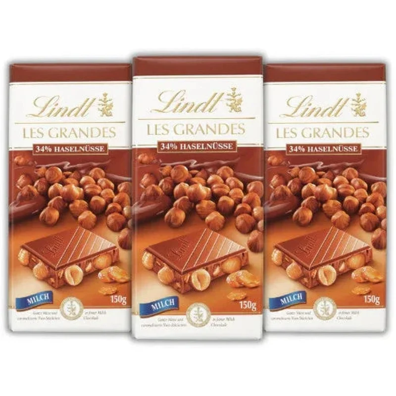 Lindt Les Grandes 34% Haselnüsse milch Tafel 3x 150g