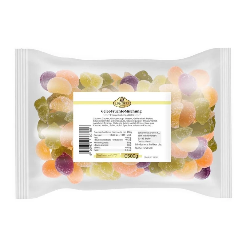 Lühders Fruchtgelee Gelee Früchte Mix vegan 500 g Vorratspackung