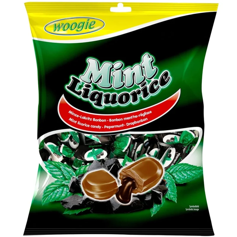 Woogie Bonbons Mint Lakritze Minzbonbons mit Lakritzfüllung 170g
