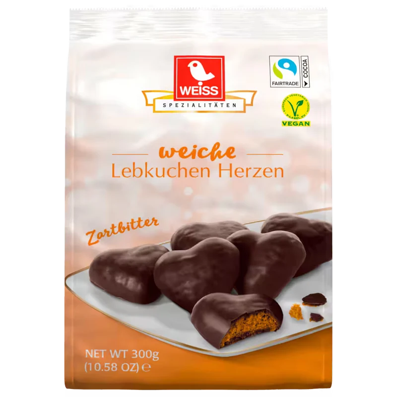 Weiss Lebkuchen Herzen Zartbitter 300g