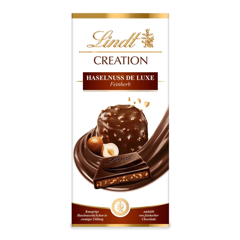 Lindt Creation Haselnuss De Luxe Feinherb mit Haselnuss Korkant Schokolade 150g