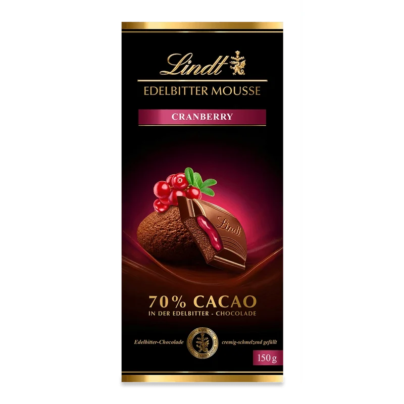 Lindt Edelbitter-Mousse Cranberry, Schokolade, 150g Tafel