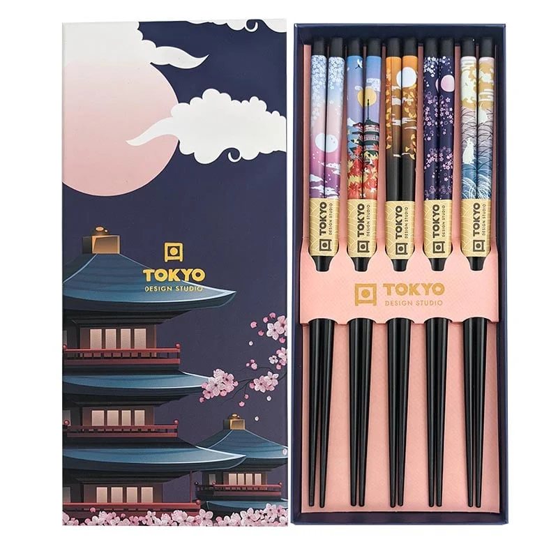 Essstäbchen Lila Tempel (Geschenkbox) 5 Paare
