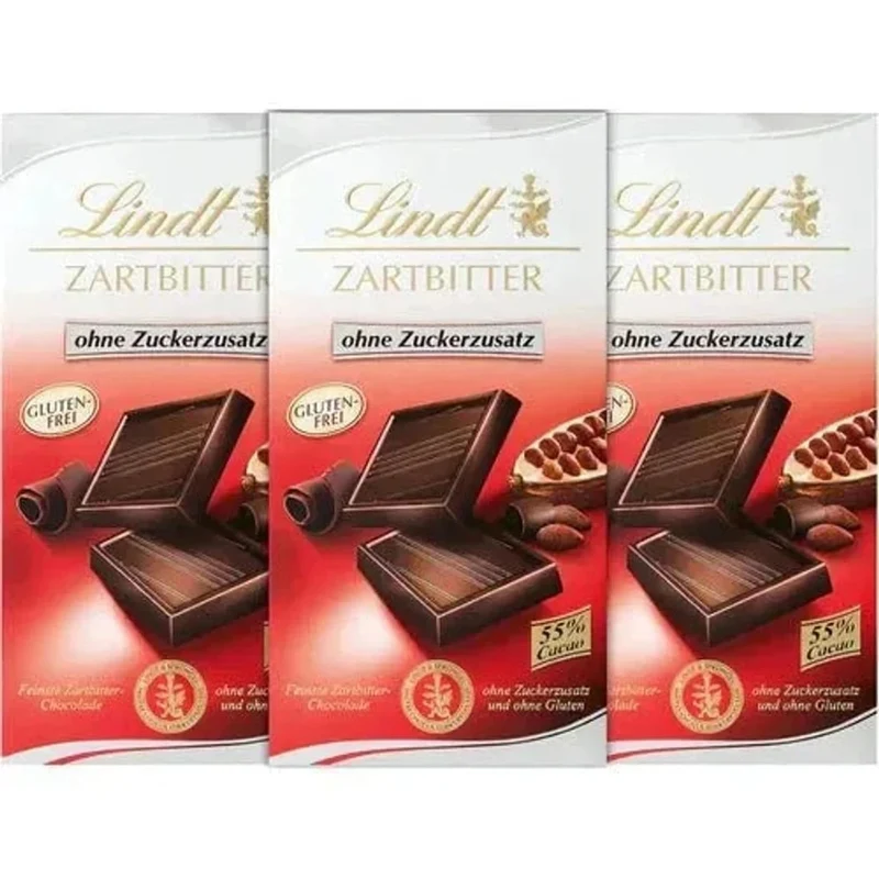 Lindt Zartbitter ohne Zuckerzusatz 3x 100g
