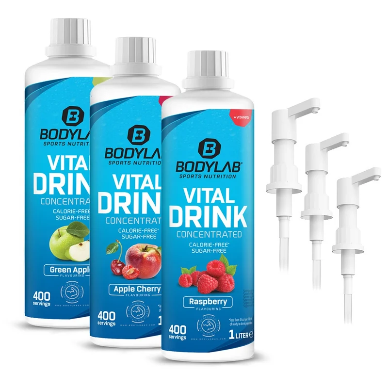 3 x Vital Zero Drink (je 1000ml) + 3 x Dosierpumpe/-spender