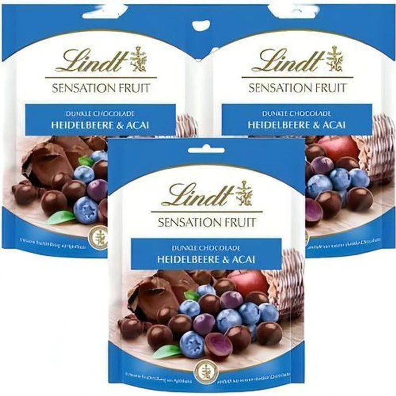 Lindt Sensation Fruit Dunkle Chocolade Kugeln Heidelbeere und Acai 3x 150g