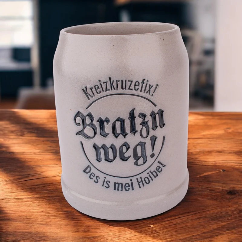 Steinkrug "Bratzn weg!"