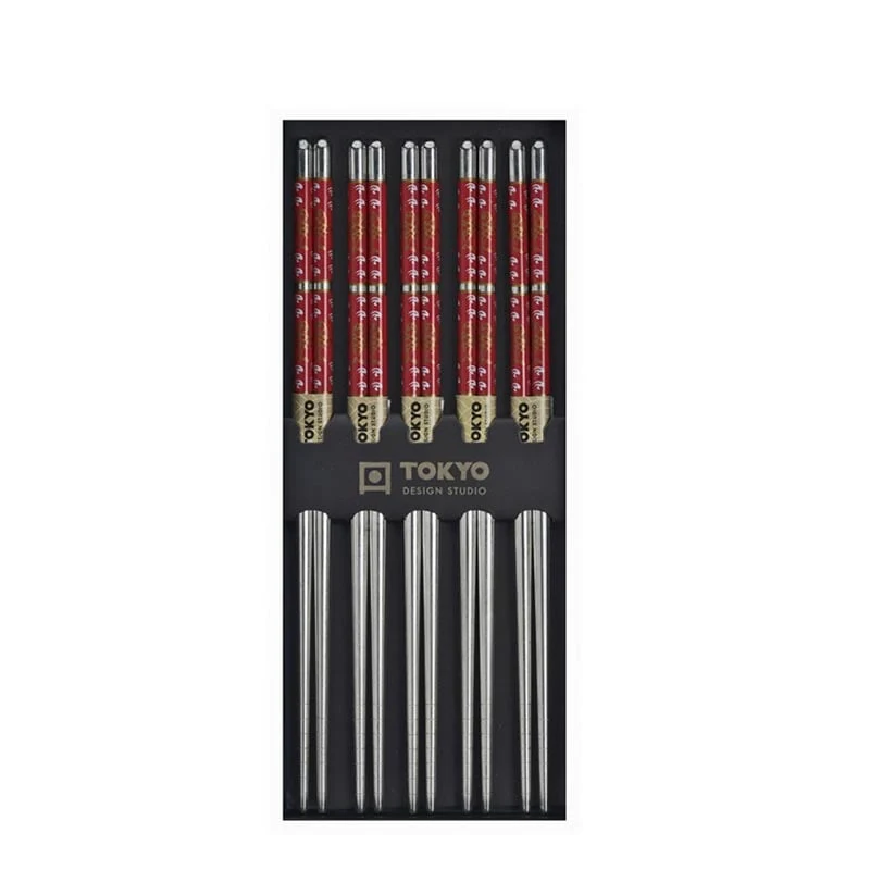 Edelstahl-Essstäbchen mit stilvollem rotem Design