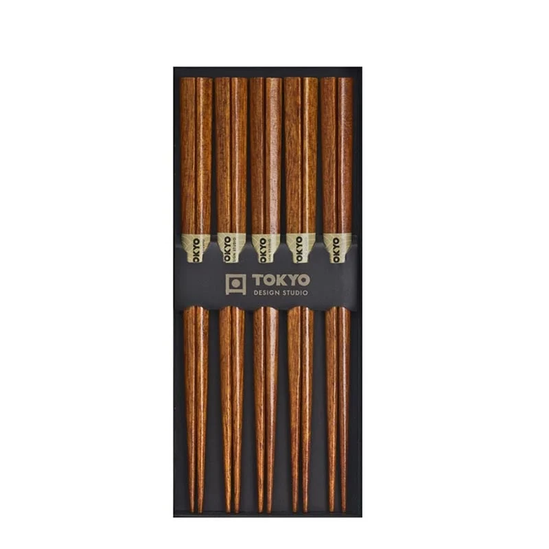 Essstäbchen aus dunklem Holz, 5 Paare