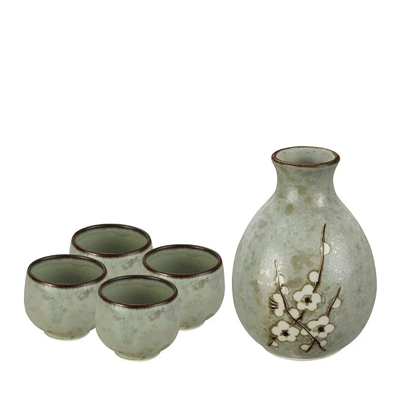 Sake-Set aus Steingut mit Karaffe und Bechern