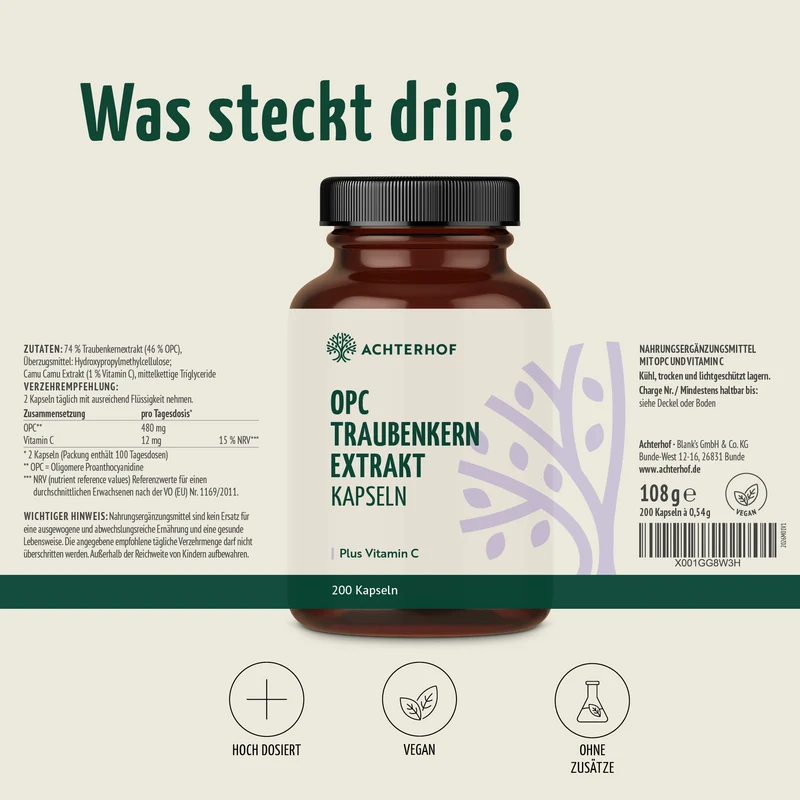 OPC Traubenkernextrakt + Vitamin C Kapseln (200 Kapseln)